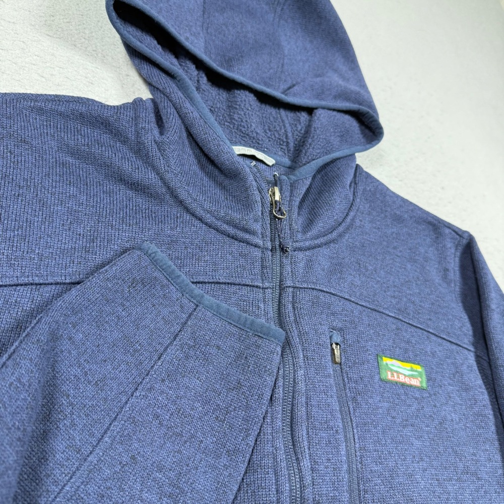 LL Bean Mens Sweater Fleece Full Zip Hoodie Navy Blue Slim Fit Large Regular
